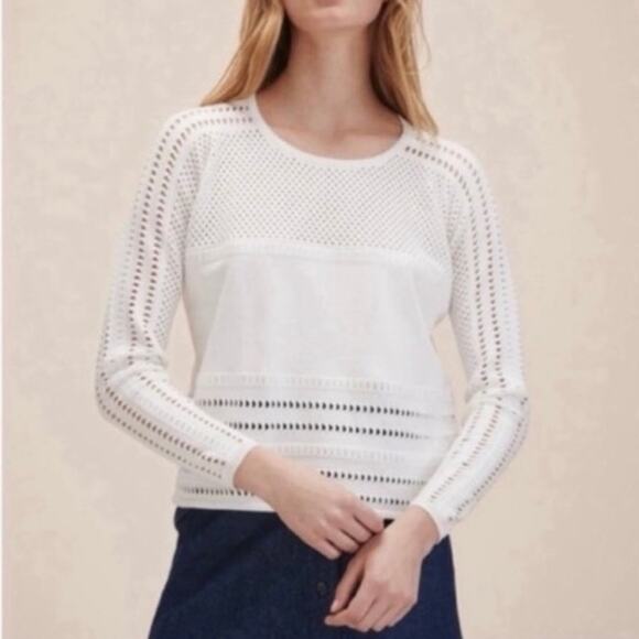 Maje Mufina Perforated Minimalist Luxury Sweater in Off-White – Size 1 (Small) - Picture 1 of 7